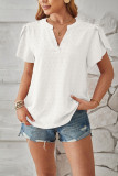 Plain V Neck Jacquard Spot Turlip Sleeves Blouse