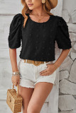 Plain Jacquard Spot Puff Blouse
