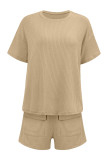 Plain Rib Short Sleeves Top with Shorts 2pcs Set