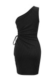 Plain One Shoulder Side Ruched Bodycon Dress