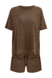 Plain Rib Short Sleeves Top with Shorts 2pcs Set