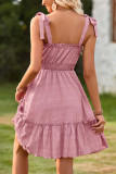 Plain Sleeveless Smocked Ruffle Dress 