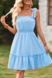 Plain Sleeveless Smocked Ruffle Dress 