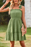 Plain Sleeveless Smocked Ruffle Dress 