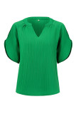 Plain Texture V Neck Flare Sleeves Blouse