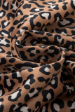 Chestnut Leopard Print Ruffle Wide Sleeve Blouse