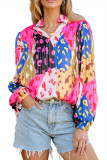 Rose Leopard Patchwork Print Pleated Blouse