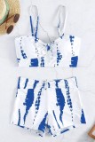 Tie Dye Print Ruched Tank with Shorts Tankini Set