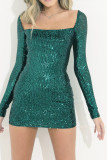 Sequin Glitter Square Neck Dress 