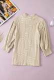 Apricot Vintage Textured Puff Sleeve Mock Neck Top