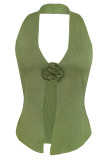 Plain Knit Split Halter Tank Top