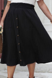 Black Textured Buttoned Elastic Waist Plus Size Skirt