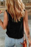 Black Textured Knit Contrast Trimming Tank Top