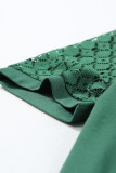 Blackish Green Seamed Detail Contrast Lace Raglan Sleeve Tee