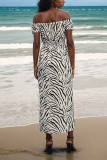 Zebra Print Off Shoulder Split Maxi Dress