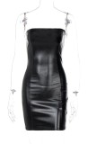 Off Shoulder Leather Bodycon Dress 