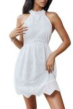 Sleeveless White Halter Mini Dress 