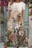 Plus SIze Floral Print Watercolor Long Dress 