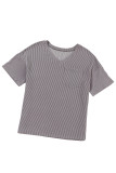 Light Grey Corded V Neck Chest Pocket Loose T-shirt