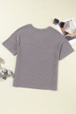 Light Grey Corded V Neck Chest Pocket Loose T-shirt