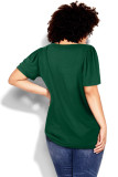 Green Plus Size Square Neck Ruched Shoulder Short Sleeve Top