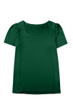 Green Plus Size Square Neck Ruched Shoulder Short Sleeve Top