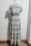 V Neck Short Sleeves Floral Maxi Dress 