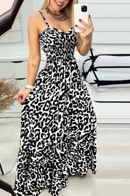  Leopard Print Spaghetti Maxi Dress 