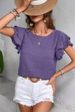 Plain Textured Dual Ruffles Sleeves Blouse