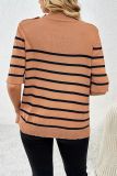 Buttoned Stripe Knit Short Sleeves Sweater 