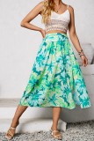 Frilled Waist Side Split Floral Maxi Skirt