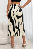 Black Colorblock Geometric Print Pleated Midi Skirt