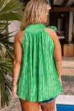 Green Asymmetrical Neck Knotted Plus Size Pleated Tank Top