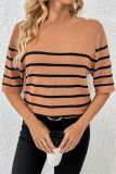 Buttoned Stripe Knit Short Sleeves Sweater 