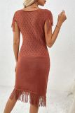 Eyelet Tassel Knitting Dress 