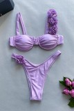 Plain Underwired Flower Strap Bikini Set