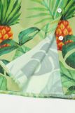 Tropical Flower Print Button Lantern Sleeves Blouse