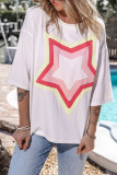 White Colorblock Star Patched Half Sleeve Oversized Tee