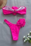Plain Strapless Rose Decor Bikini Set