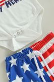 American Flag Print Baby Romper and Shorts 2pcs Set