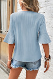 Beau Blue Ruffled Half Sleeve V Neck Textured Top