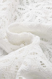 White Elegant Flower Embroidery Hollowed Blouse