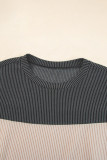 Black Rib Textured Colorblock T Shirt