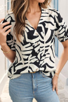 V Neck Button Up Zebra Print Shirt 