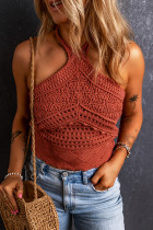 Red Clay Knit Crochet Halter Neck Backless Tank Top