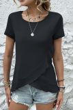Crew Neck Plain Ruffle Hem Top 