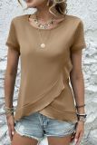 Crew Neck Plain Ruffle Hem Top 