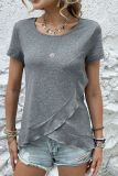 Crew Neck Plain Ruffle Hem Top 