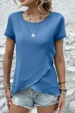 Crew Neck Plain Ruffle Hem Top 