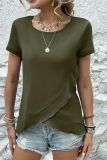 Crew Neck Plain Ruffle Hem Top 
